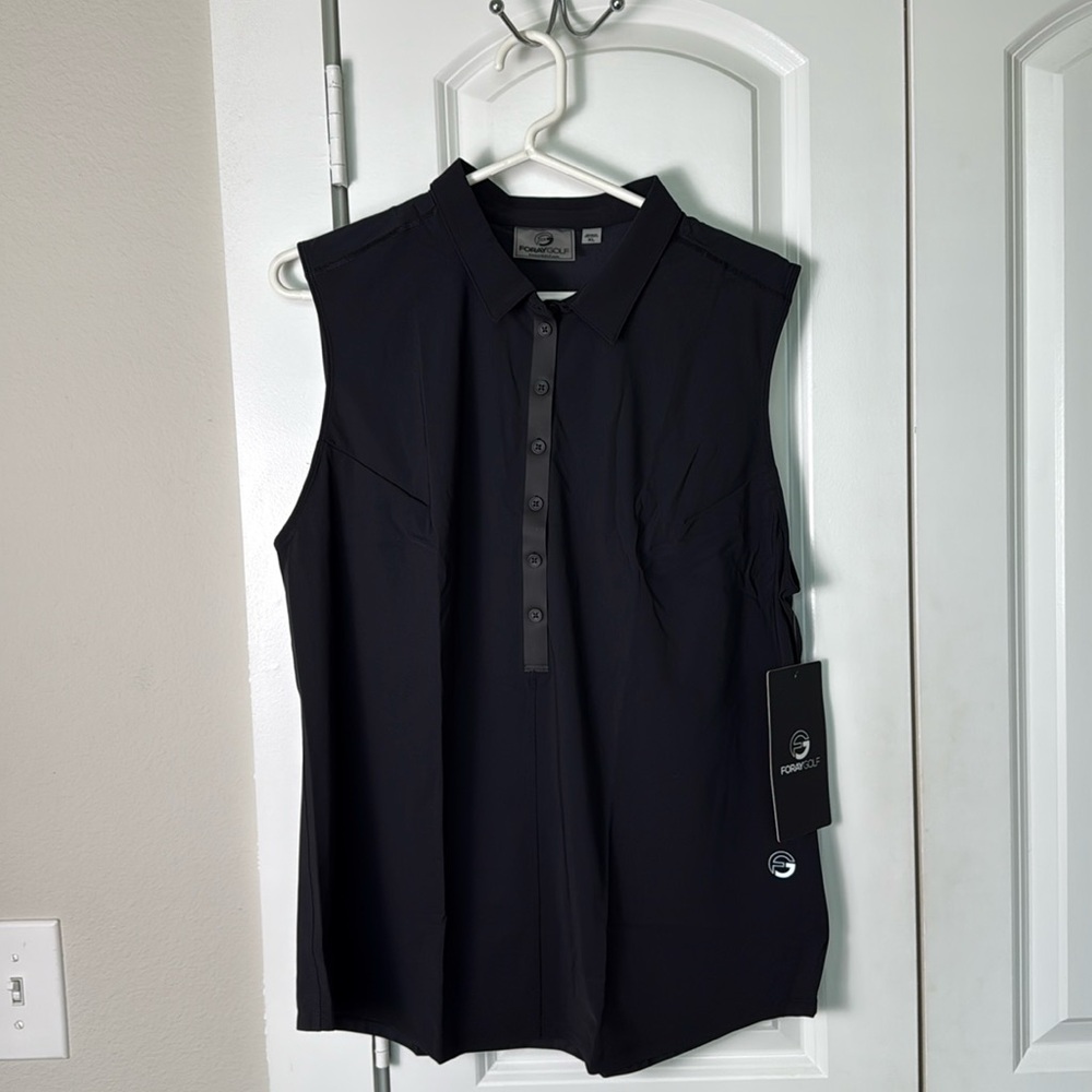 FORAYGOLF Black Core Sleeveless Polo Golf Top